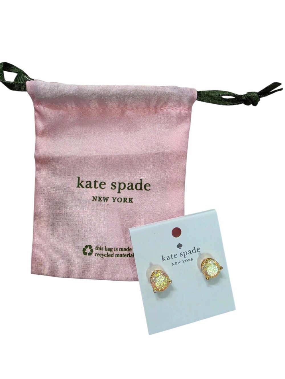 Kate Spade Opal Glitter Stud Earrings Gold Iridescent New with Dust Bag